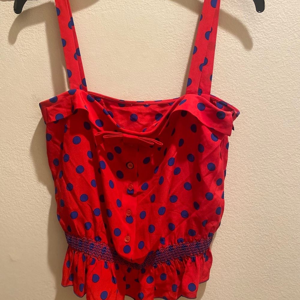 Red Polka Dot Sleeveless Top with Bow